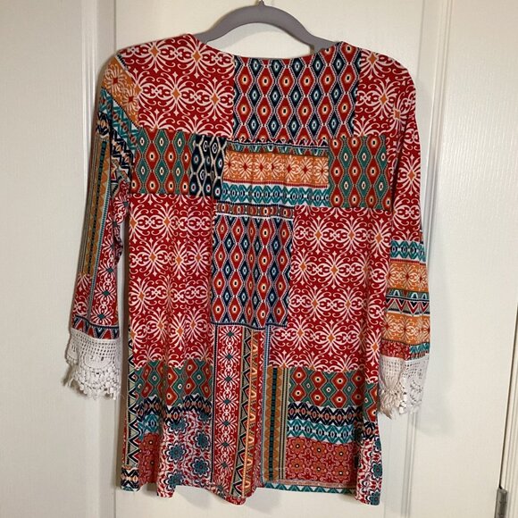 Roper Women's Top Blouse Size XS Stretchy Boho Cottage Core Country Cotton Trim - Picture 5 of 7